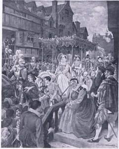 De staatsintrede van koningin Mary in Edinburgh 1561, uit Cassells History of the British People uitgegeven door de Waverley Book Company, ca. 1950 (litho)