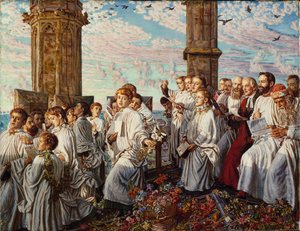 Meimorgen op Magdalen College, Oxford, oude jaarlijkse ceremonie door William Holman Hunt