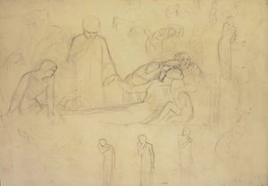 Studies voor de Figuren van de Dokter, Rouwenden en Minerva door William Holman Hunt