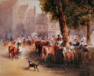 Vroege ochtend op de dorpsveemarkt door William Hunt