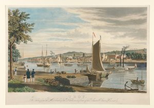 Troy. Gefotografeerd vanaf de westelijke oever van de Hudson, tegenover het arsenaal van de Verenigde Staten. door William James Bennett
