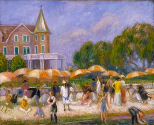 Strandparasols bij Blue Point, ca. 1915 door William James Glackens