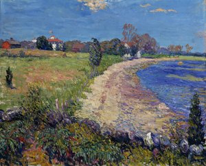 Kronkelend strand, New England door William James Glackens