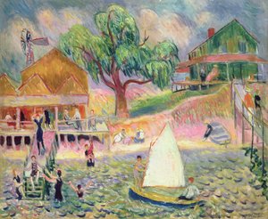 Het groene strandhuisje, Belport, Long Island door William James Glackens