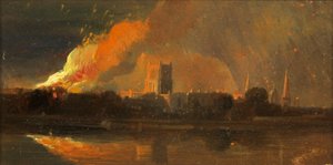 Bristol-rellen: De brand van het bisschoppelijk paleis, c.1831 door William James Muller