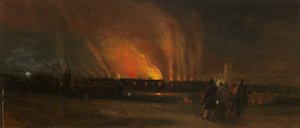 Bristol-rellen: De brand van de nieuwe gevangenis vanaf Prince Street, c.1831