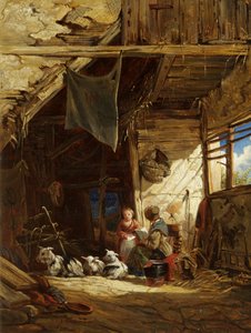 Interieur met Geiten - Bettws-y-Coed door William James Muller