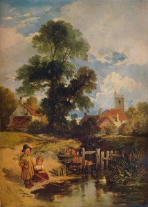 Rivierscène met kinderen De jonge vissers door William James Muller