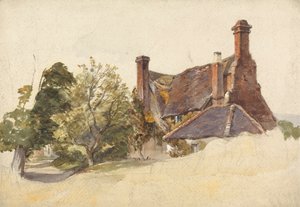 Studie van een huisje bij een laan door William James Muller