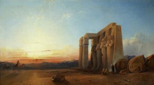 Het Ramesseum in Thebe, zonsondergang