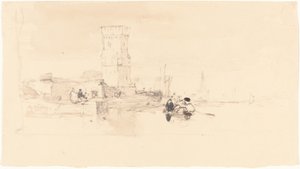 Toren met uitzicht op water door William James Muller