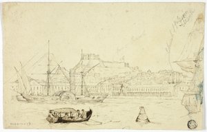 Zeehaven met fort door William John Huggins