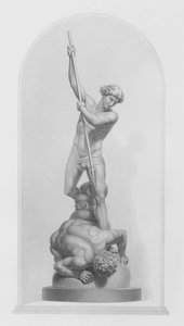 Michael en Satan, uit de marmeren groep door Flaxman, RA, gegraveerd door W Roffe