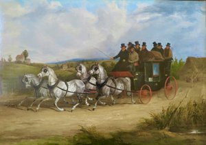 De Londen naar Brighton postkoets getrokken door een span grijze paarden door William Joseph Shayer