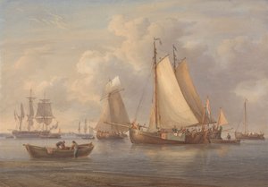 Nederlandse Vissersboten voor Anker in een Estuarium door William Joy