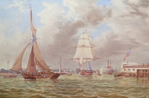 Scheepvaart bij de ingang van de haven van Portsmouth