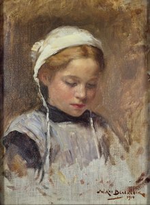 Jong meisje in een blauwe schort, 1914