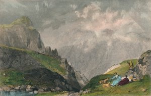 Uitzicht vanaf Langdale Pikes, Kijken naar Bowfell, Westmorland, 1835 door William Kelsall