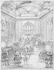 Hendrik VIII ontvangt Montmorency, de Franse ambassadeur, in Hampton Court door William Kent