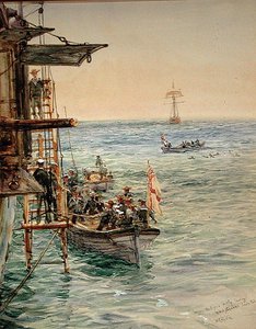 Eclipse Party vertrekt van H.M.S. Theseus, Santa Pola door William Lionel Wyllie