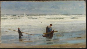 Verzamelen van Drijfhout, Holland, 1877 door William Lionel Wyllie