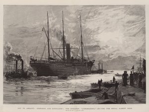 Op naar Ashanti, vaarwel en veel geluk!, de stoomboot Coromandel verlaat de Royal Albert Dock