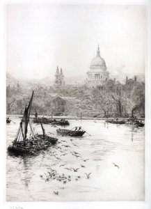Schepen en meeuwen onder St. Pauls door William Lionel Wyllie