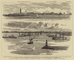 De crisis in Egypte, de vestingwerken van de haven van Alexandrië, het geallieerde squadron in de haven van Alexandrië door William Lionel Wyllie
