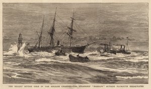 De Recente Zware Storm in het Engelse Kanaal, het Stoomschip Hankow buiten de Plymouth Golfbreker