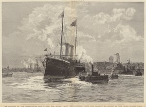 De opening van het Manchester Ship Canal, het Koninklijk Jacht Enchantress met Hare Majesteit aan boord, bij de Mode Wheel Lock door William Lionel Wyllie