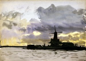 De molen in Zaandam, ten noorden van Amsterdam (Nederland) door William Lionel Wyllie