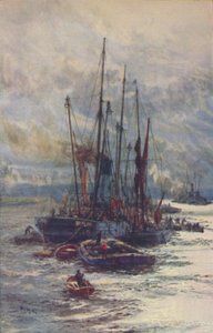 Lossen van kolen in schuiten, 1910