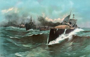 Spaanse Torpedoboot Flotilla op Weg van de Canarische Eilanden naar Puerto Rico door William Louis Jnr. Sonntag