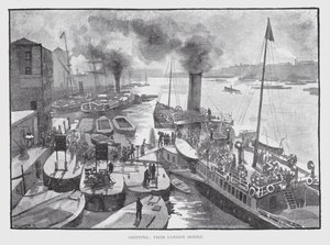 Scheepvaart, vanaf London Bridge door William Luker