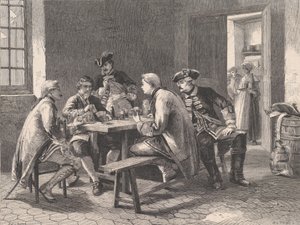 Soldaten die kaarten spelen, uit Illustrated London News, 4 mei 1861 door William Luson Thomas