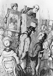 Olifant te koop, illustratie voor het 17e hoofdstuk van Vanity Fair, roman door William Makepeace Thackeray (1811-1863), gravure naar tekening door William Makepeace Thackeray (1811-1863), gepubliceerd in Chicago in 1882