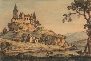Kasteel met uitzicht op een rivier door William Marlow