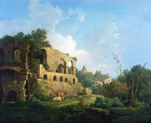 Italiaans Landschap met een Huis nabij Klassieke Ruïnes