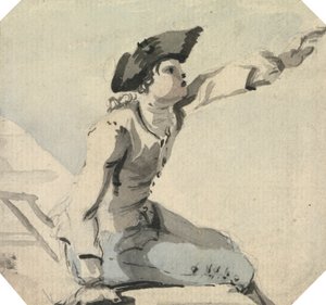 Man Zittend op een Parapet die zijn Linkerarm Zwaait