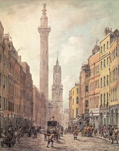 Uitzicht op Fish Street Hill, Monument en St. Magnus de Martelaar vanaf Gracechurch Street, Londen, 1795 door William Marlow