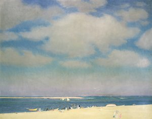 Zeegezicht met zandstrand (The Beach at Chatham) c.1915 (olieverf op doek) door William McGregor Paxton