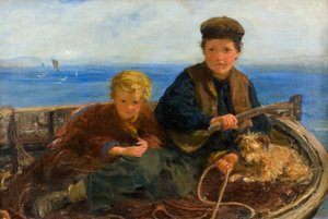 Twee Jongens en een Hond in een Boot, c.1871