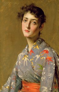 Meisje in Japanse Kostuum door William Merritt Chase