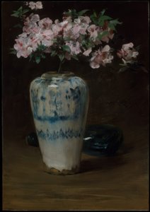 Roze azalea—Chinese vaas door William Merritt Chase