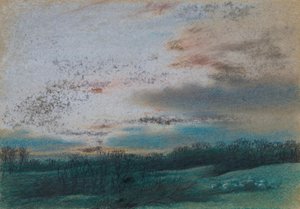 De Moor en verschrompelde bomen bij zonsondergang door William Mulready
