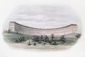 Royal Crescent, Bath, vanuit het park, gegraveerd door J. Shury, c.1840 door William N. Hardwick of Bath