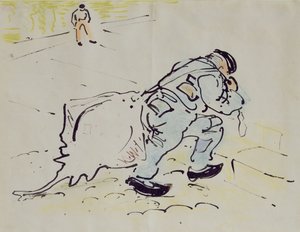 Churchill met een rolschaats (pen & inkt en krijt op papier) door William Nicholson