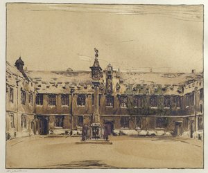 Het Voorplein van Corpus Christi College, Oxford door William Nicholson