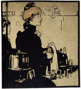 Jonge vrouw barkeeper, Londen - in "Types of London", door William Nicholson (1872-1949), ed Floury