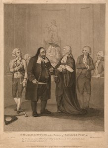 Mr. Macklin en Mrs. Pope in de rollen van Shylock en Portia